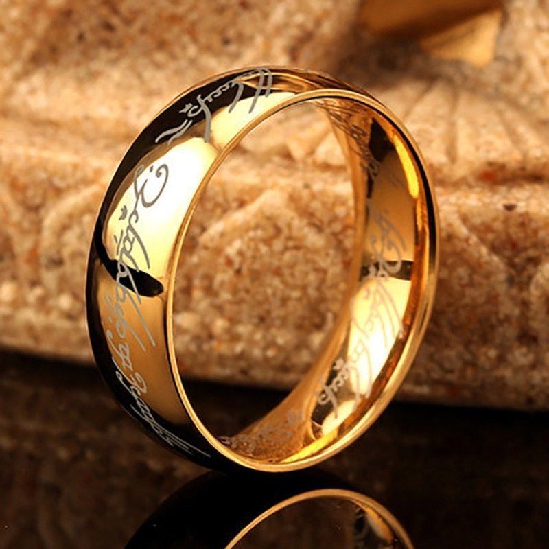 Hobbit Lord of the Rings Gold Elvish Rune Engraving Ring
