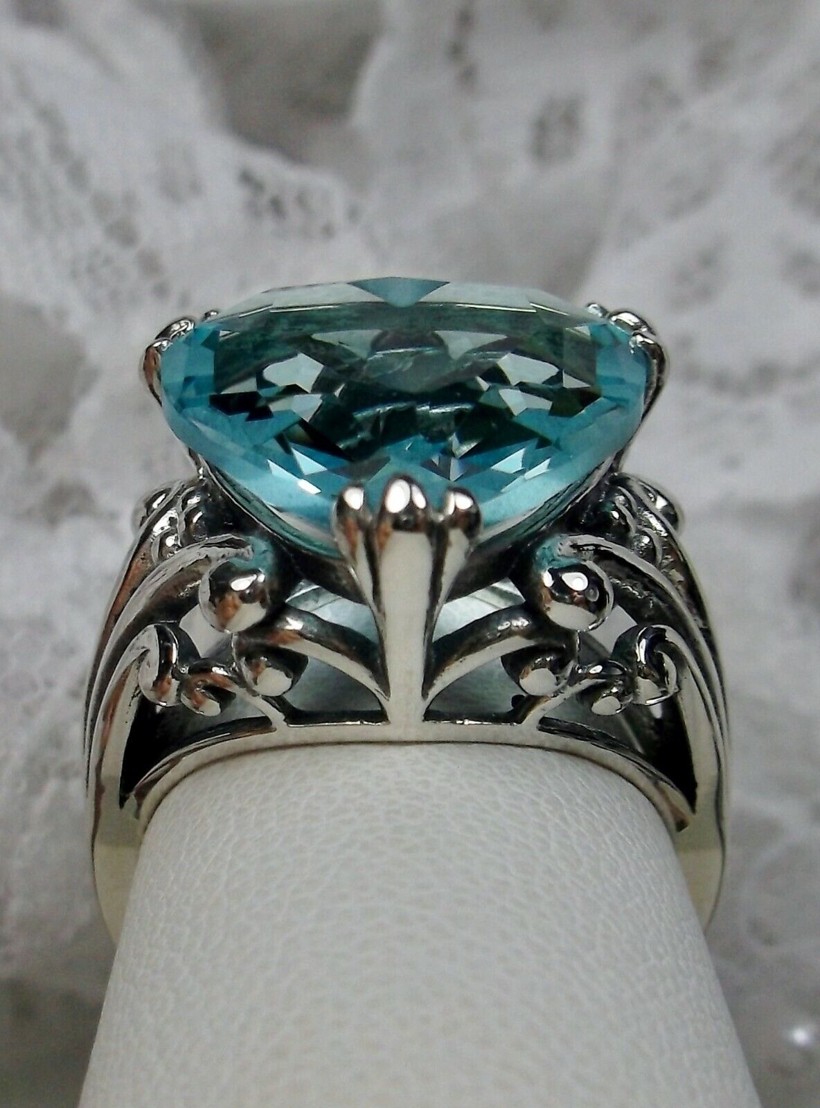 12mm Blue Aquamarine Silver Tone Heart Shaped Ring