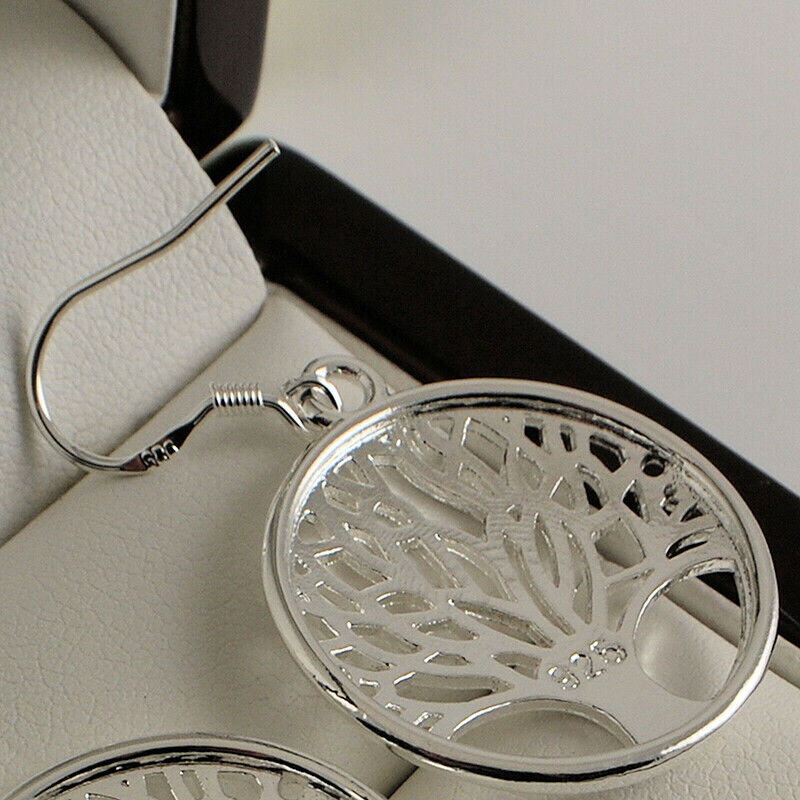 925 Sterling Silver Round Tree Of Life Hook Earrings