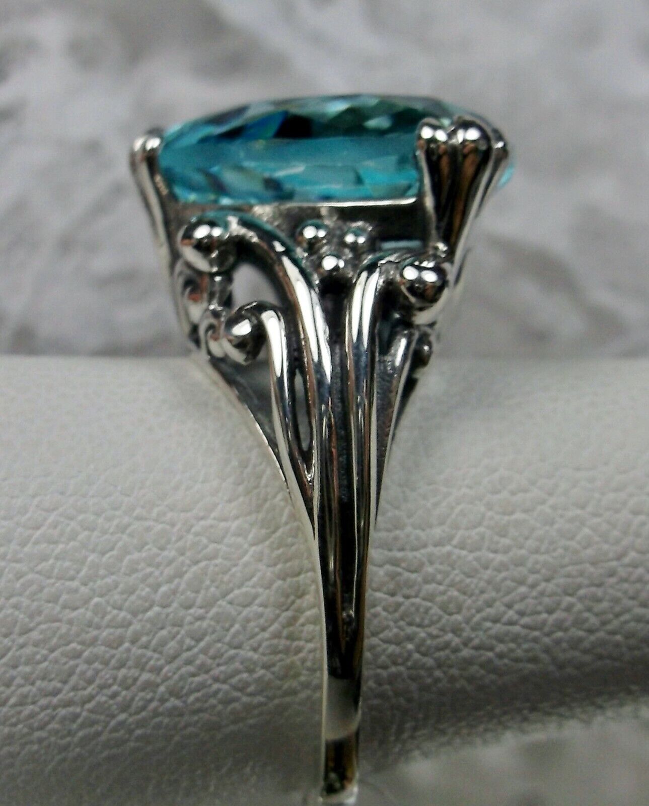 12mm Blue Aquamarine Silver Tone Heart Shaped Ring