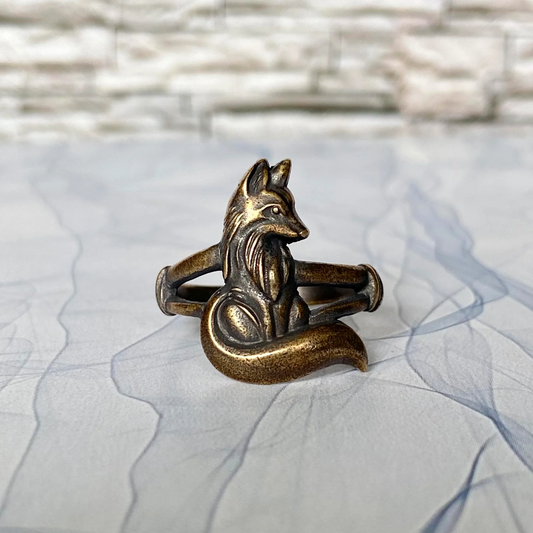 925 Silver Filled Old Fox Antique Retro Gold Tone Ring