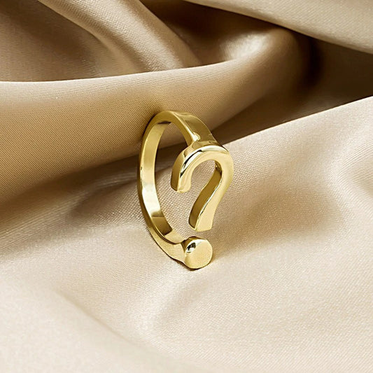 925 Sterling Silver Fillled Question Mark Gold Tone Open Ring