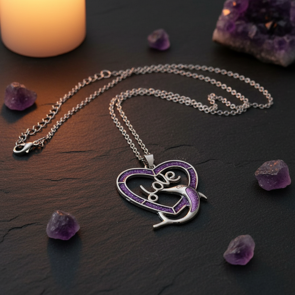 Love Dolphin Heart Pendant Purple Opal Necklace