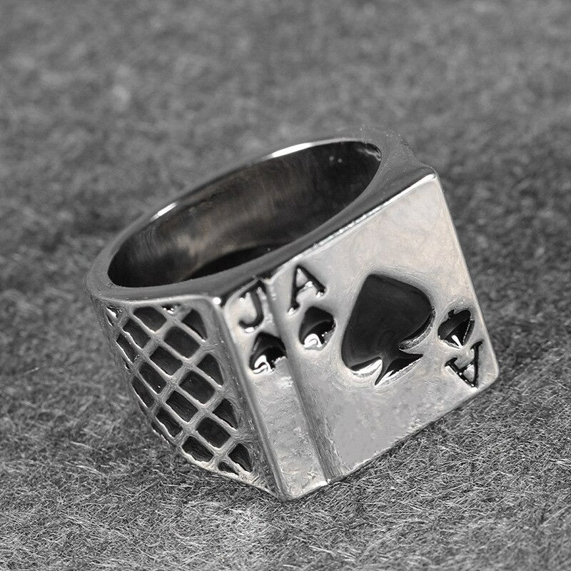 Unique Poker Cards Ace Joker of Spades Silver Ring