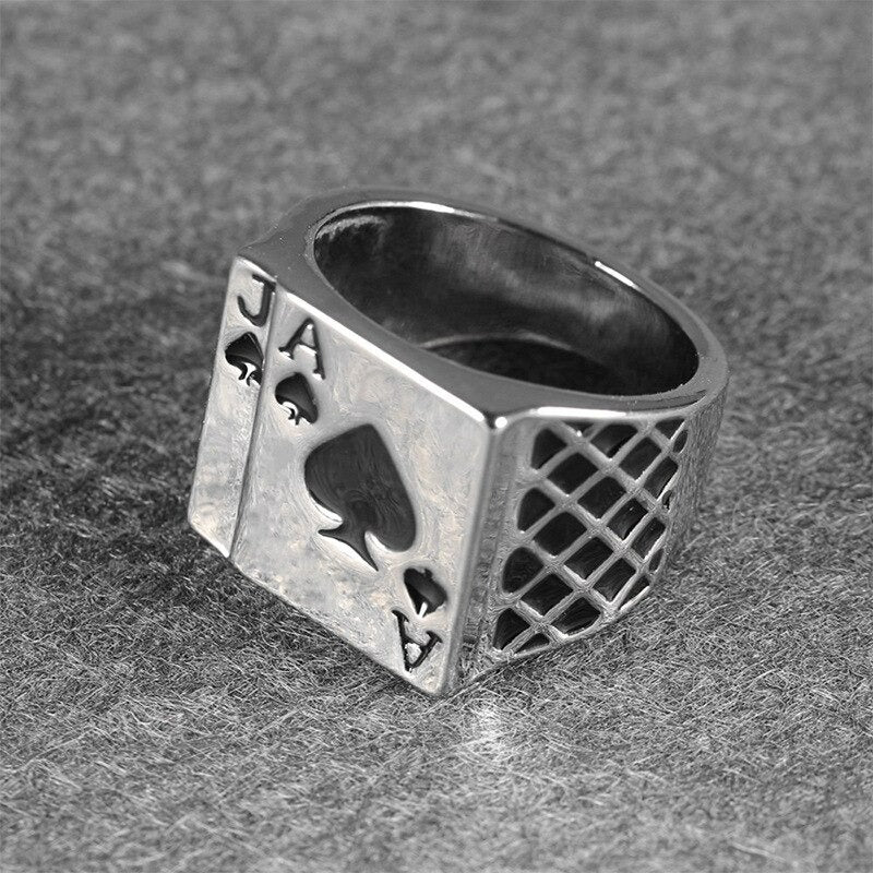 Unique Poker Cards Ace Joker of Spades Silver Ring