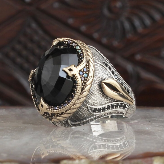 Men's 925 Sterling Silver Black Modern Motif Handmade Ring