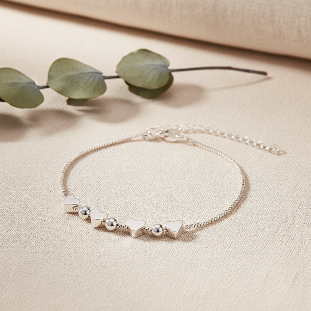 925 Sterling Silver Heart Charm Bracelet