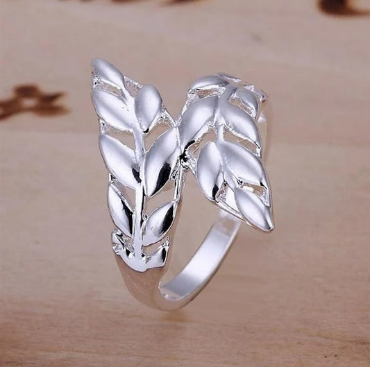 925 Sterling Silver Retro Leaf Vine Open Ring