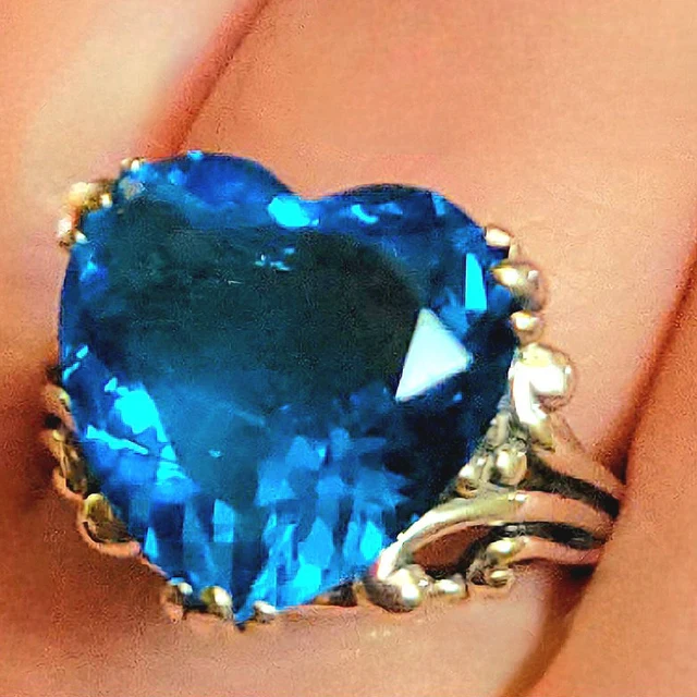 12mm Blue Aquamarine Silver Tone Heart Shaped Ring