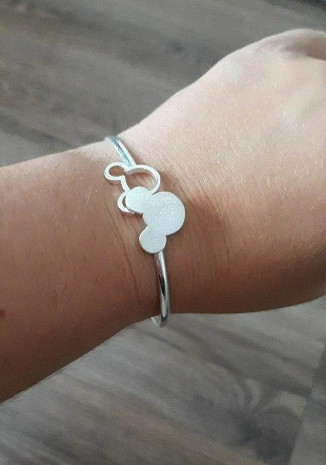 925 Sterling Silver Charm Mickey Mouse Open Bead Bangle Bracelet