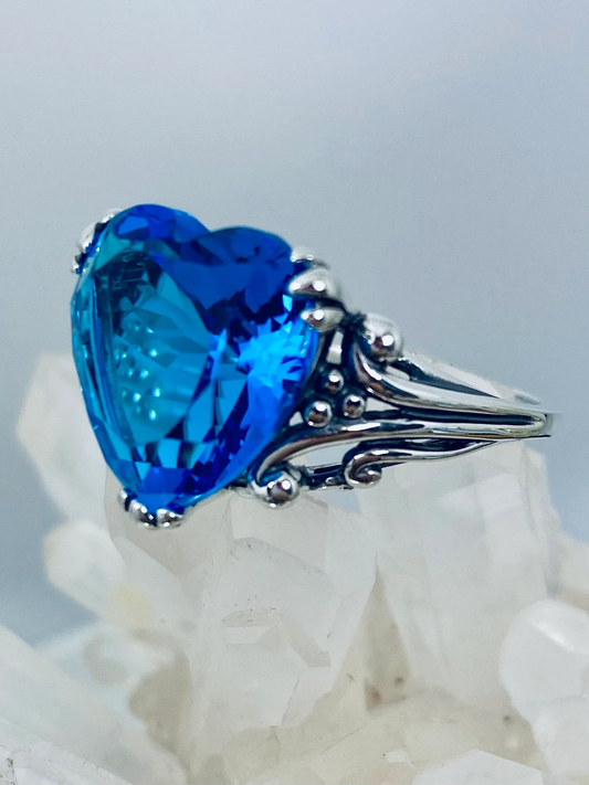 Heart-Cut 12mm Blue Heart Sapphire Tone Silver Ring