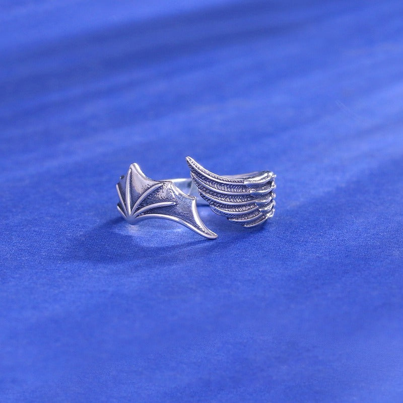 Sterling Silver Retro Personality Open Wings Ring