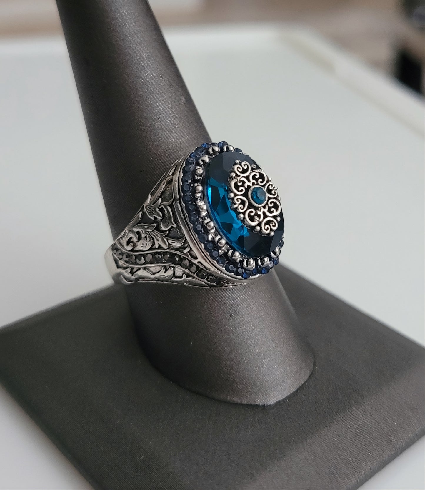 Vintage Inspired Blue Ancient Middle East Arabic Style Men's Retro Silver Ring
