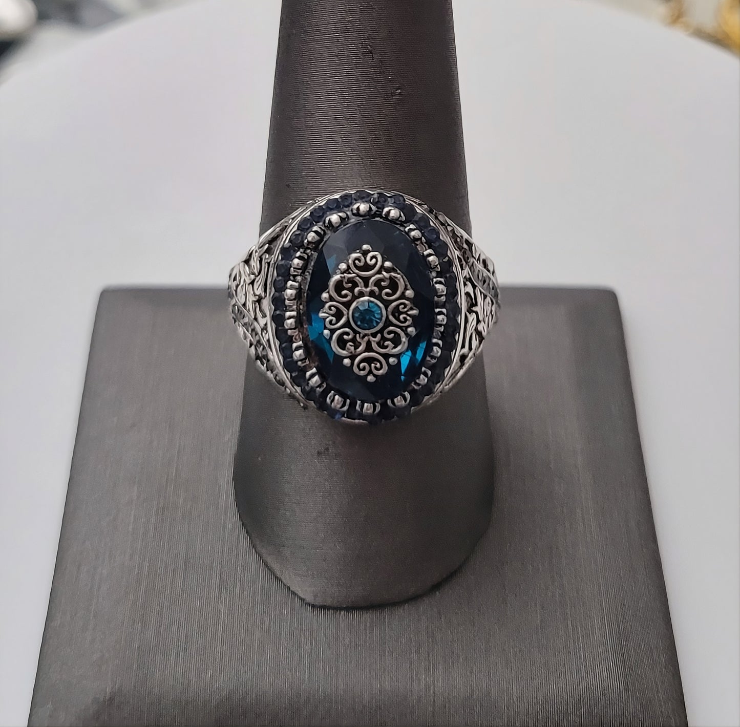 Vintage Inspired Blue Ancient Middle East Arabic Style Men's Retro Silver Ring