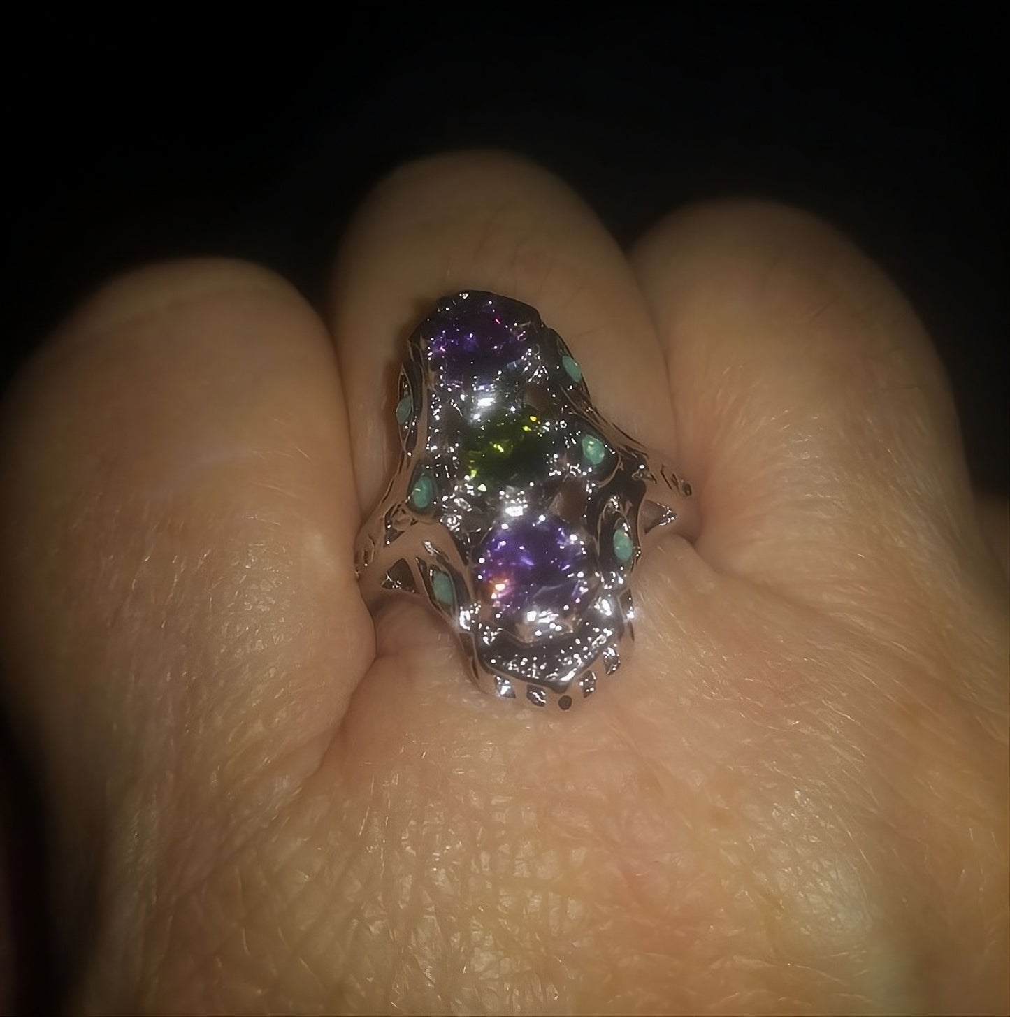 925 Sterling Silver Amethyst & Peridot Vintage Ring