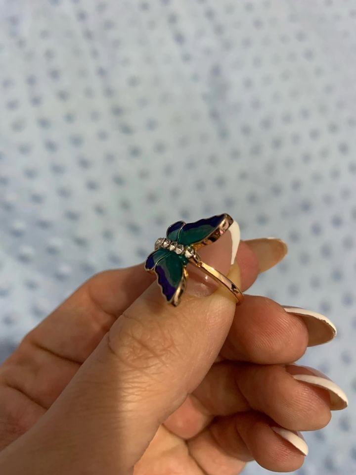 Blue Butterfly Enamel Gold Ring