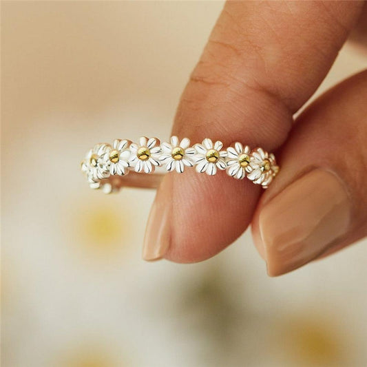 Dainty Flower Daisy Open Silver Ring
