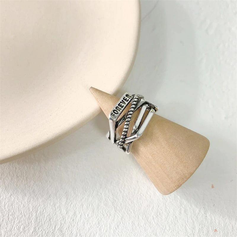 Vintage Irregular Lover "FOREVER" Open Hollow Silver Ring