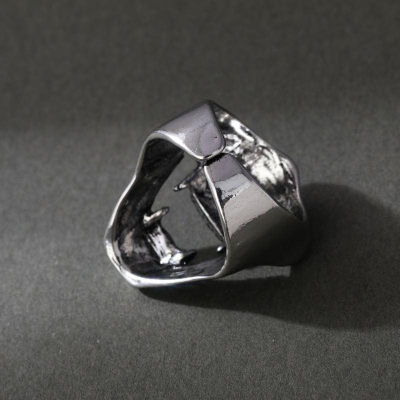 Men's Laughing Japanese Mask Open Mouth Silver Gothic Ring