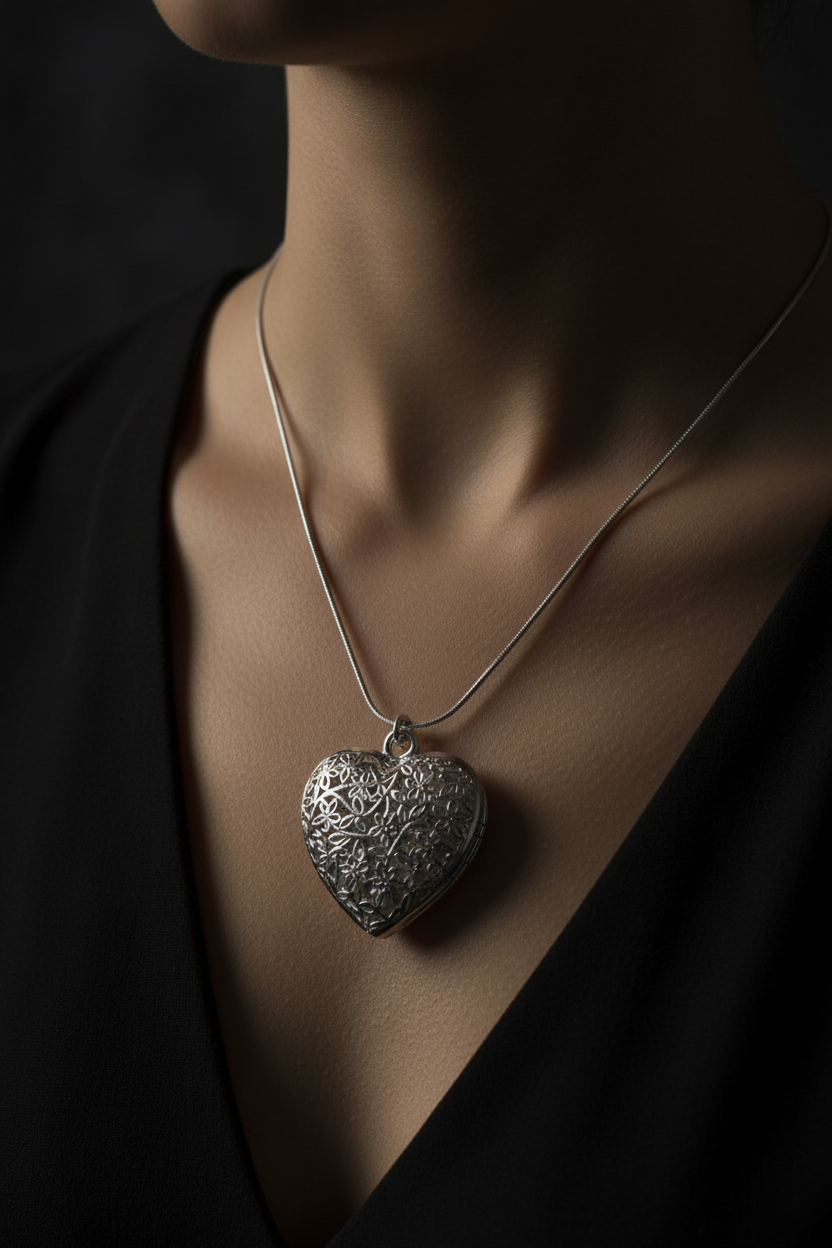 3.5cm Hollow Sterling Silver Floral Hollow Heart Pendant Necklace & Chain