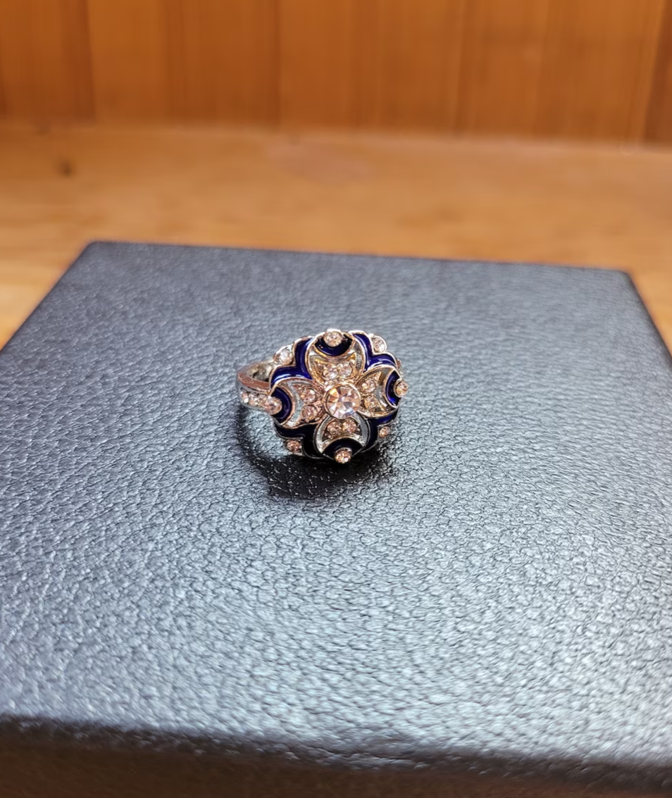 Vintage Blue Faux Sapphire 925 Silver Art Deco Ring