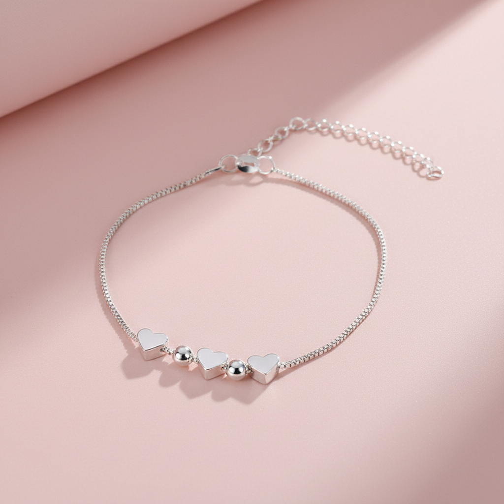 925 Sterling Silver Heart Charm Bracelet