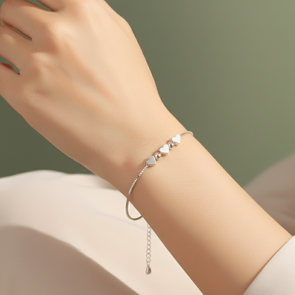 925 Sterling Silver Heart Charm Bracelet
