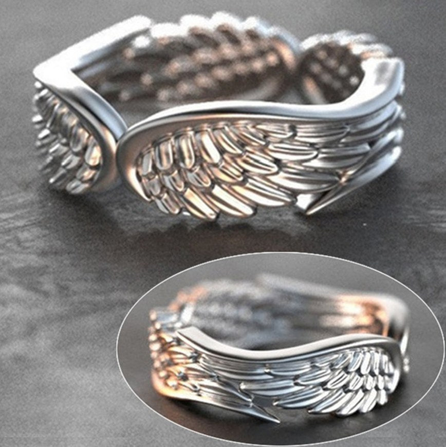 Sterling Silver Wings Of Angels Retro Feather Ring
