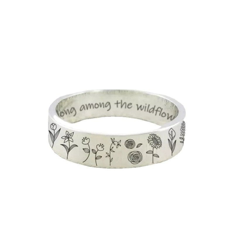 Sterling Silver Wildflowers Dandelion Flower Engraved Ring