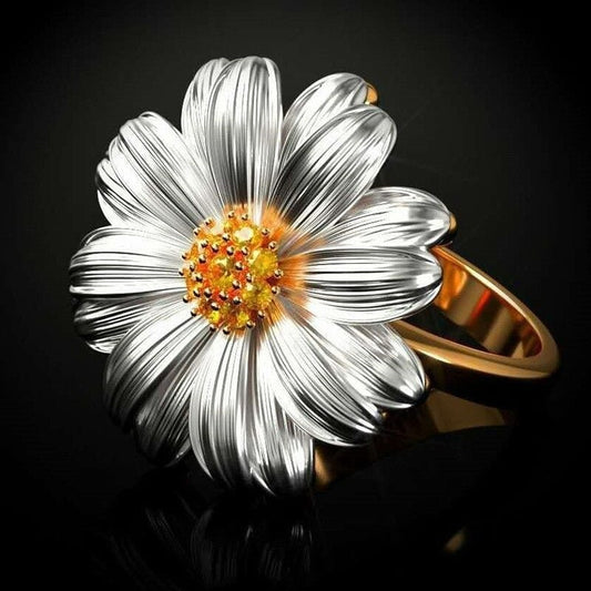 Sterling Silver 19mm Sweet Daisy Gold Tone Ring