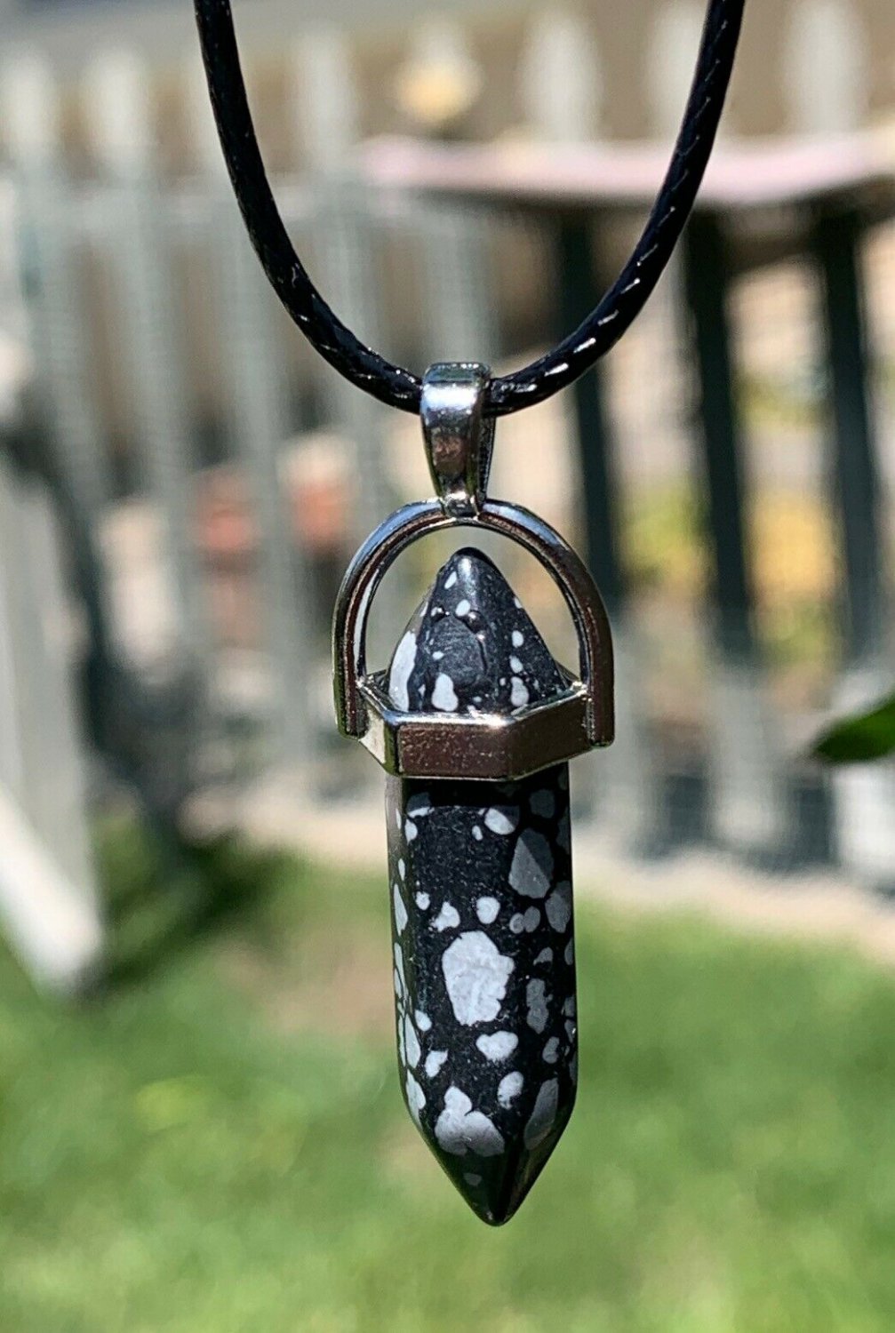 Snowflake Obsidian Chakra Healing Point Crystals Natural Stone Pendant With Chain