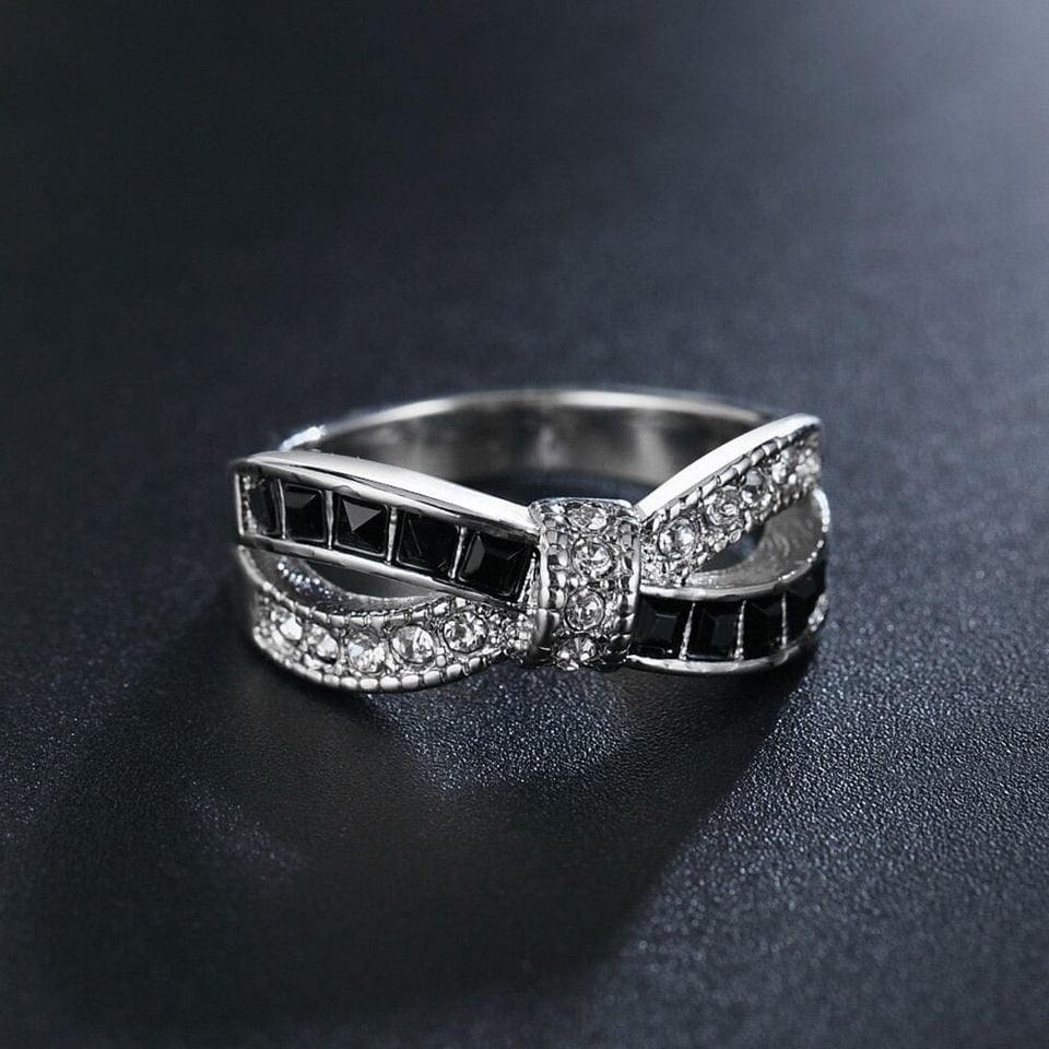 Sterling Silver Black Mini Zircon Hollow Multilayer Ring
