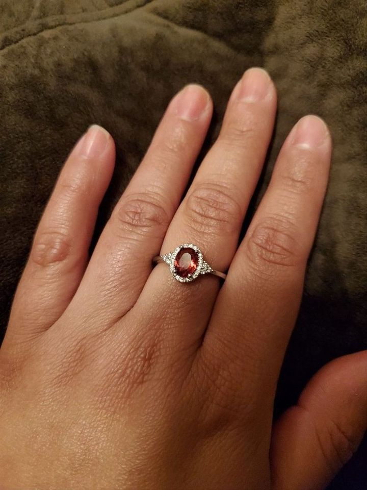 Sterling Silver Oval Ruby Red Halo Ring