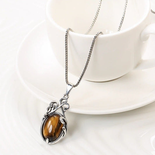 Tiger Eye Necklace Choker Tibetan Silver Pendant & Chain