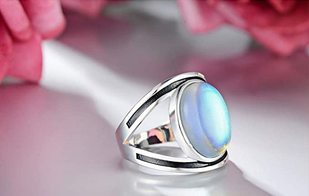 Sterling Silver Oval Multicolor Faux Moonstone Big Ring