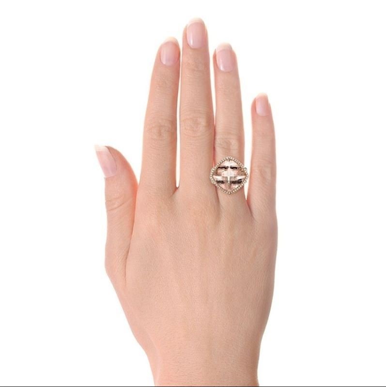 Two Tone Square Champagne Morganite Silver Hollow Ring