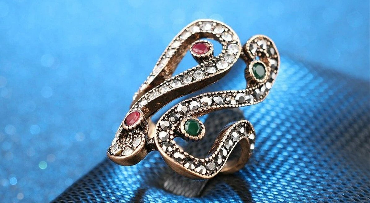 Unique Ethnic Filled Resin Antique Gold Ring
