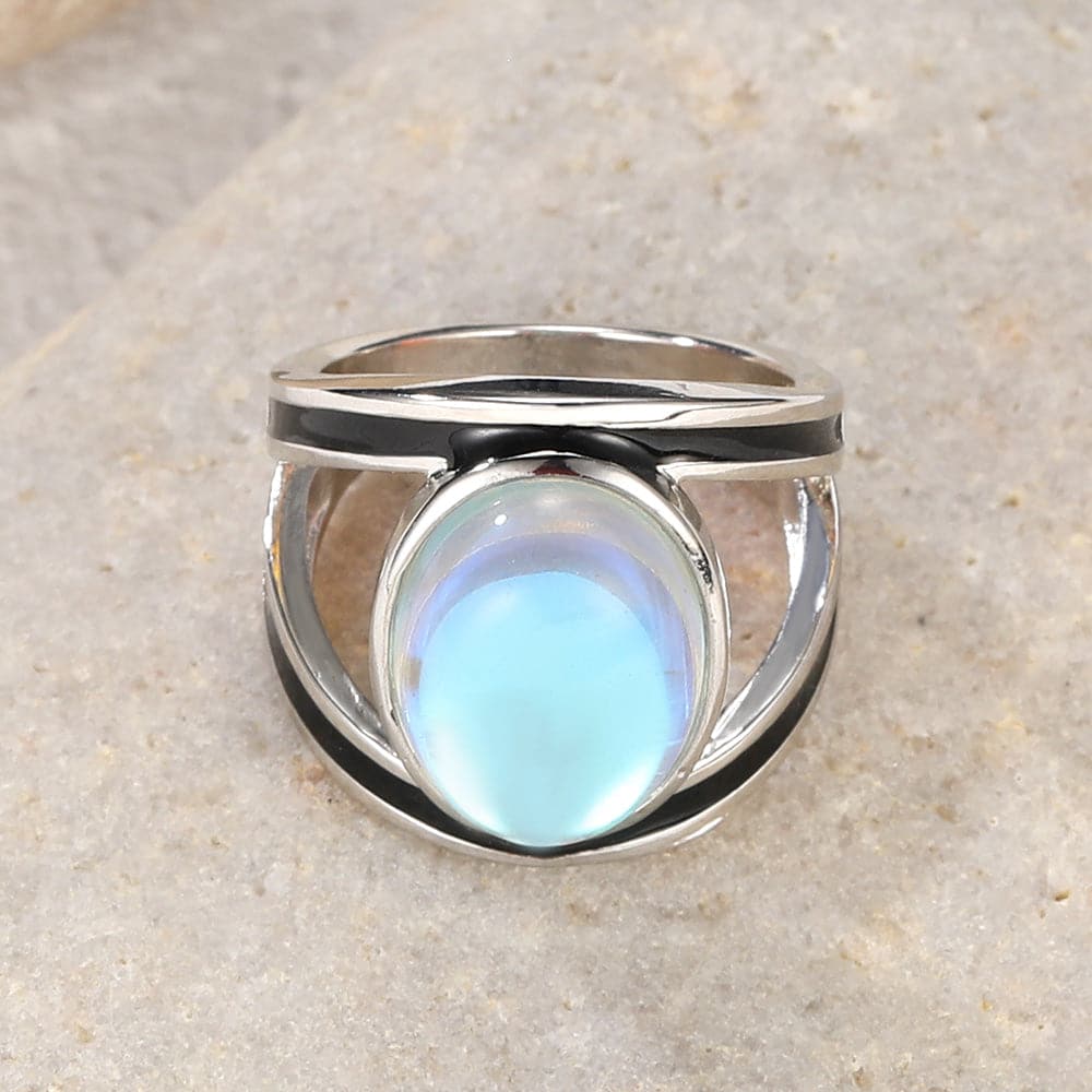 Sterling Silver Oval Multicolor Faux Moonstone Big Ring