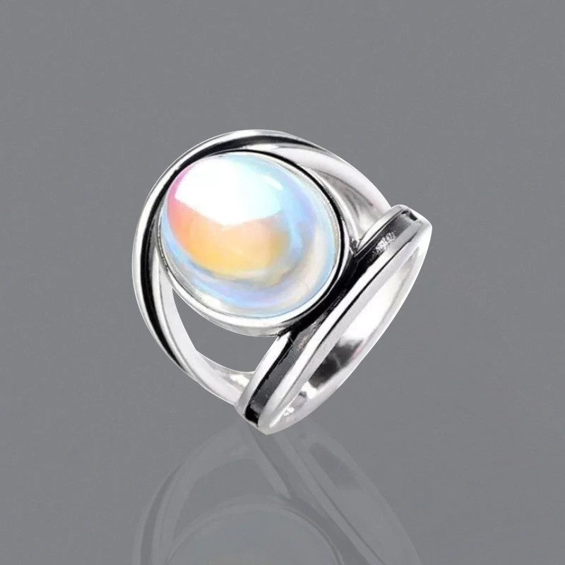 Sterling Silver Oval Multicolor Faux Moonstone Big Ring