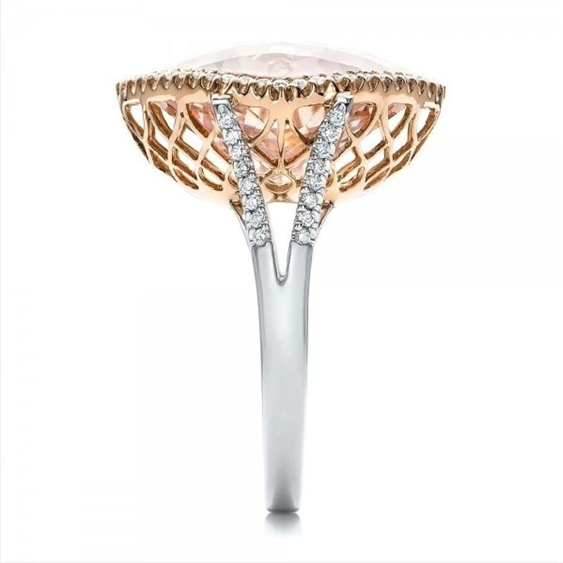 Two Tone Square Champagne Morganite Silver Hollow Ring