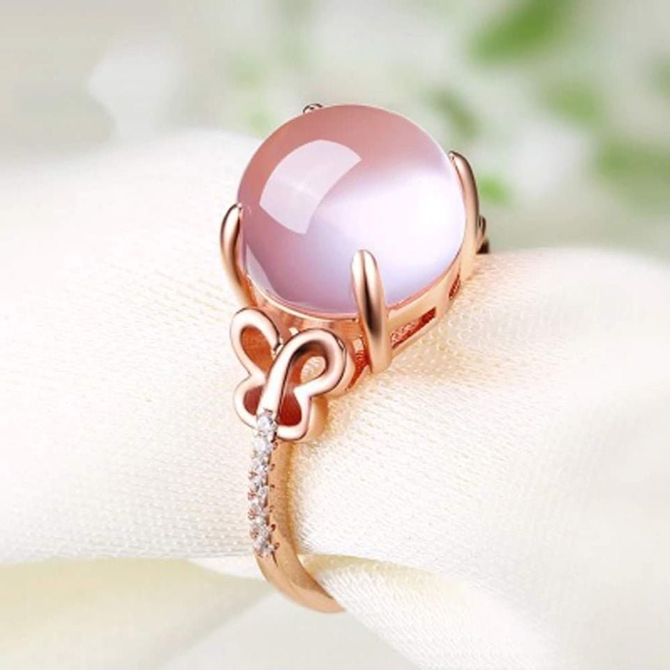 Sterling Silver Pink Opal Rose Gold Tone Open Ring