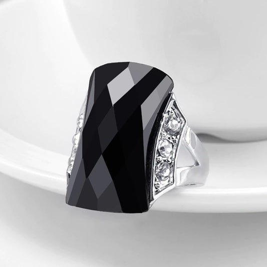 Vintage Black Gemstone Tibetan Silver Ring