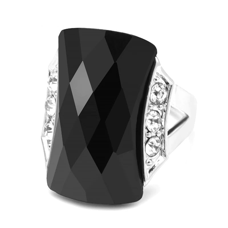 Vintage Black Gemstone Tibetan Silver Ring