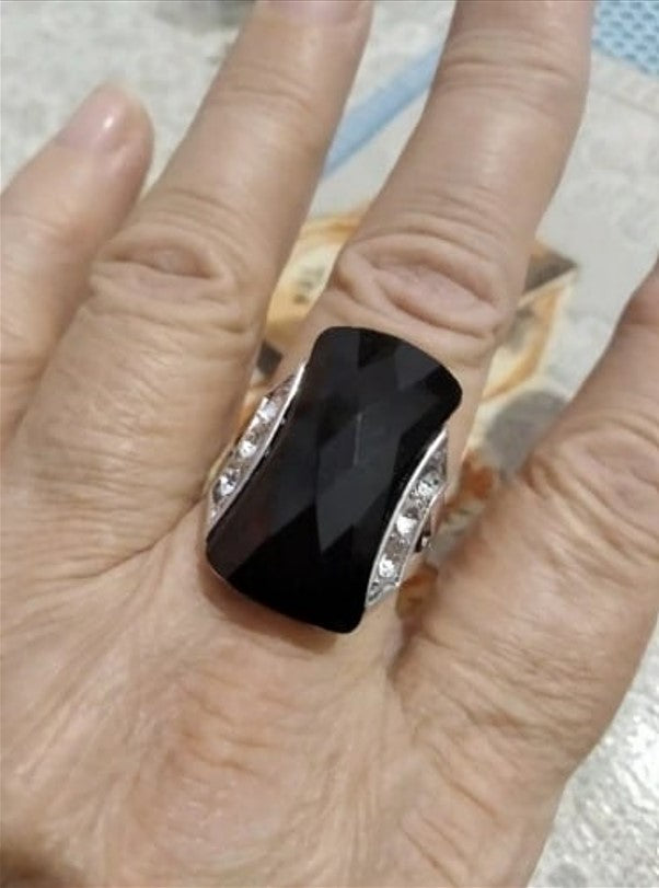 Vintage Black Gemstone Tibetan Silver Ring