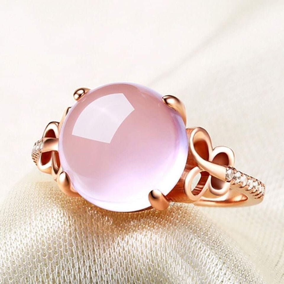 Sterling Silver Pink Opal Rose Gold Tone Open Ring