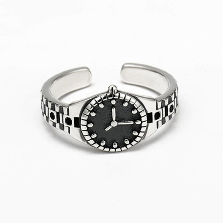 Vintage Clock Unique Open Silver Ring