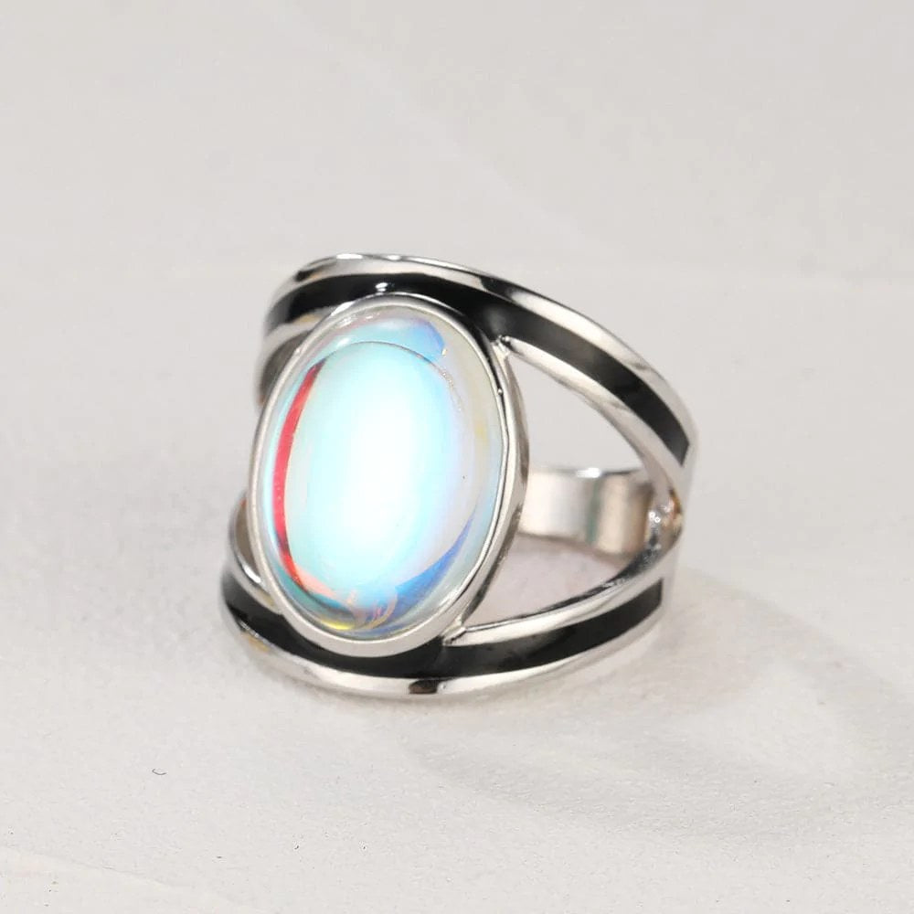 Sterling Silver Oval Multicolor Faux Moonstone Big Ring