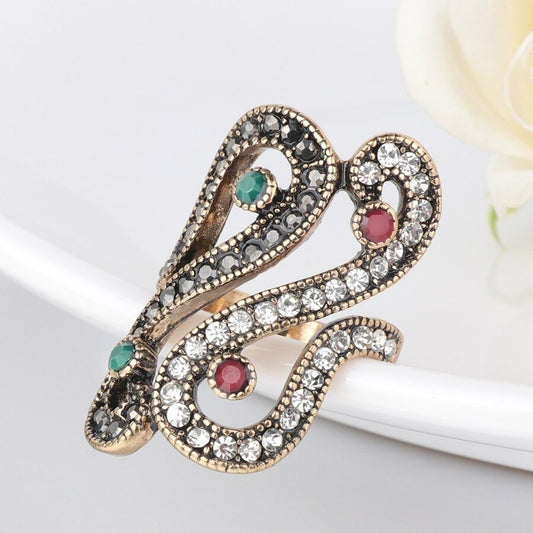 Unique Ethnic Filled Resin Antique Gold Ring