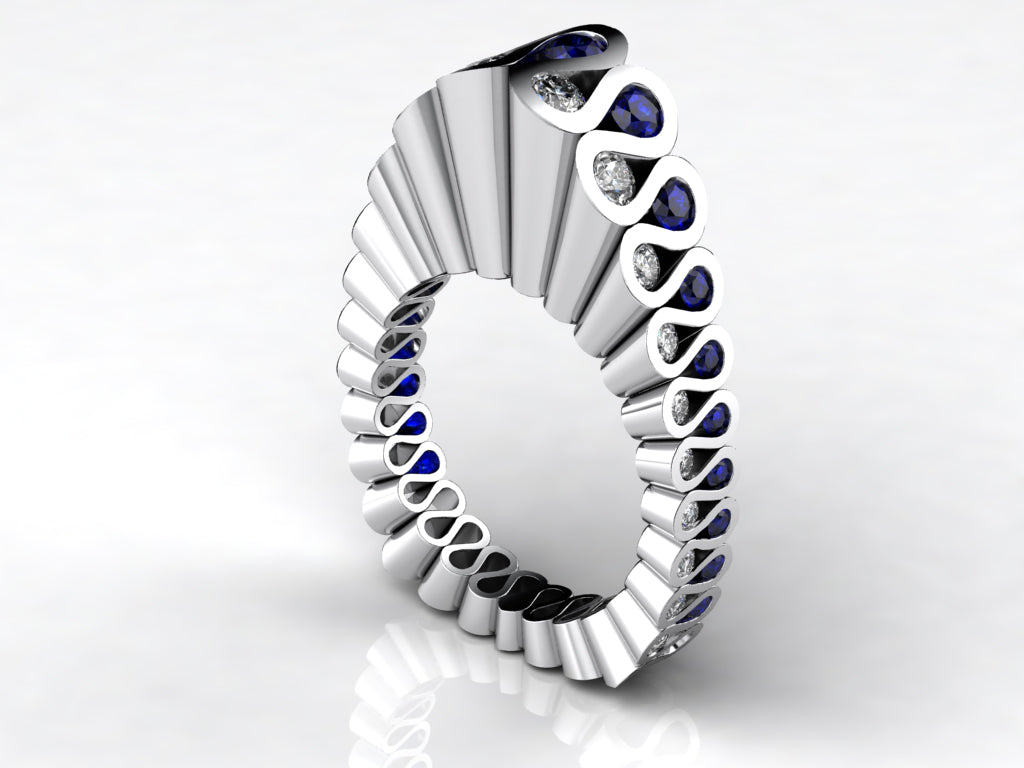 Unique Blue & White Crystal Inlaid Silver Retro Ring