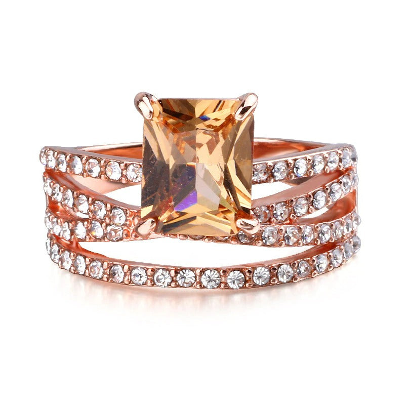 Sparkling Champagne Morganite Crystal Multilayer Engagement Ring